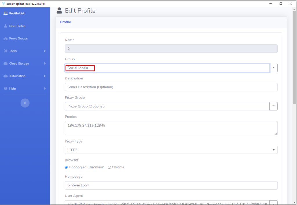 Group Profiles group name