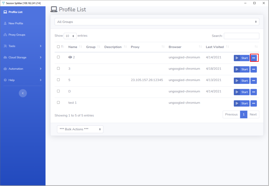 Group Profiles-menu