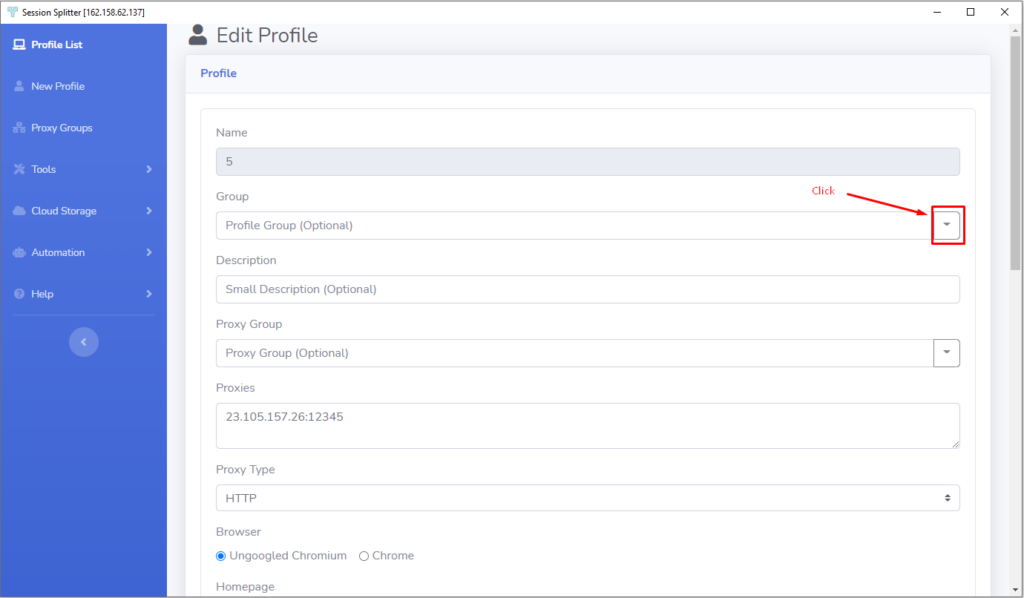 Group Profiles-add profile to group-click-dropdownt