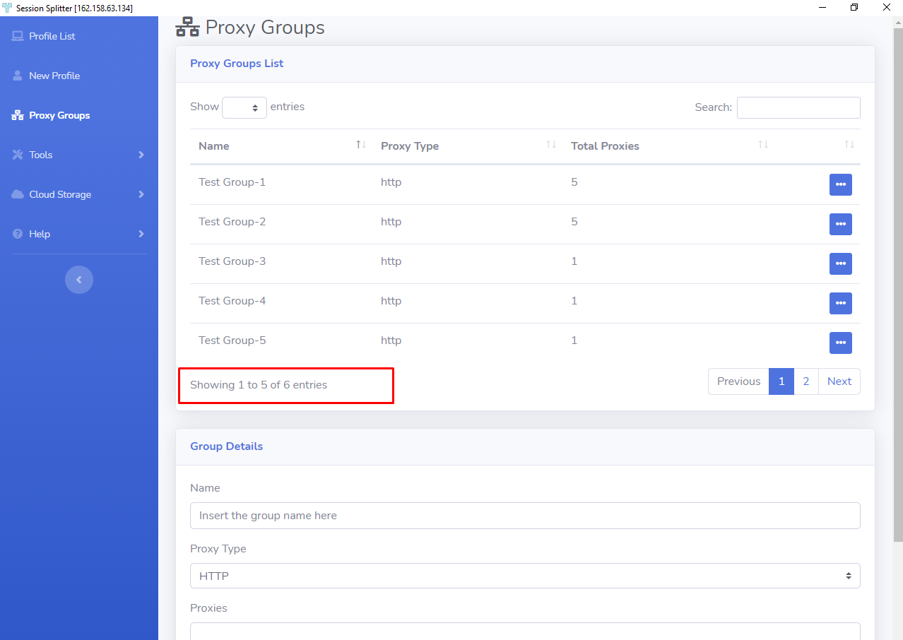 Page Length setting-Proxy groups list