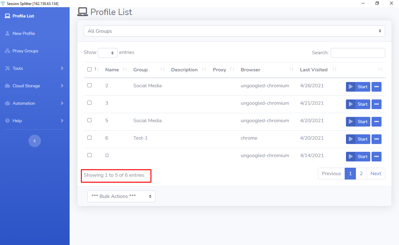 Page Length setting-profiles list