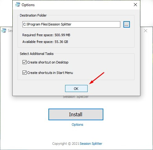 Session Splitter Setup- Select Installation folder-done