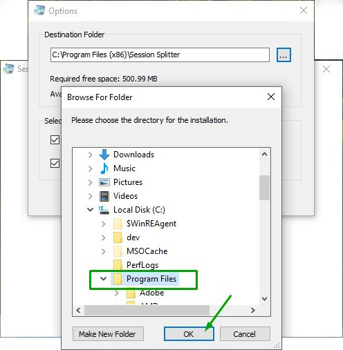 Session Splitter Setup- Select Installation folder-program files-done