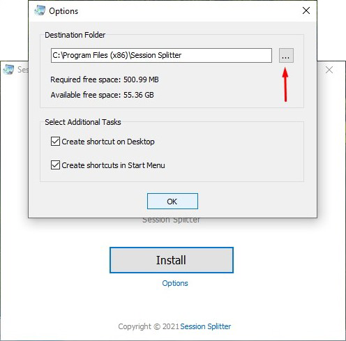 Session Splitter Setup- Select installation Folder